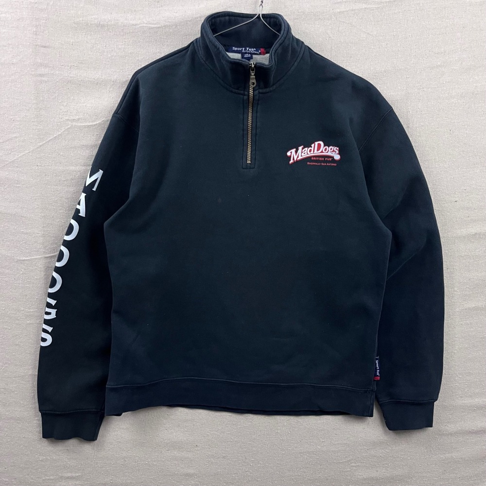 MadDogs British Pub Quarter Zip Sweatshirt Mens Small Black Graphic Sport-Tek